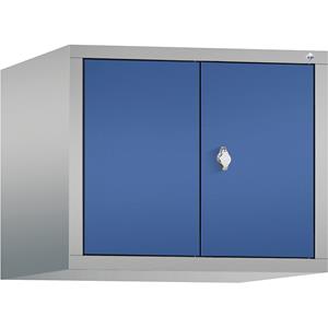 C+P Opzetkast CLASSIC, naar elkaar toe zwenkende deuren, 2 afdelingen, afdelingsbreedte 300 mm, blank aluminiumkleurig / gentiaanblauw