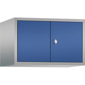 C+P Opzetkast CLASSIC, naar elkaar toe zwenkende deuren, 2 afdelingen, afdelingsbreedte 400 mm, blank aluminiumkleurig / gentiaanblauw