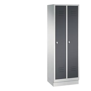 C+P CLASSIC Garderobenschrank mit Sockel, 2 Abteile, Abteilbreite 300 mm, lichtgrau / schwarzgrau