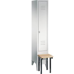 C+P CLASSIC Garderobenschrank mit vorgebauter Sitzbank, 1 Abteil, Abteilbreite 300 mm, lichtgrau