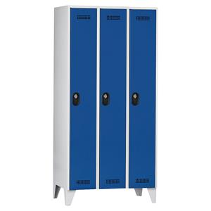 Wolf Garderobenschrank, Fachhöhe 1700 mm, HxBxT 1850 x 900 x 500 mm, Abteilbreite 300 mm, Korpus- / Türfarbe Lichtgrau / Enzianblau