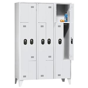 Wolf Z-Garderobenschrank, Fachhöhe 820 mm, HxBxT 1850 x 1200 x 500 mm, Abteilbreite 400 mm, Korpus- / Türfarbe Lichtgrau / Lichtgrau