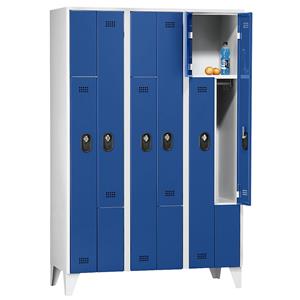 Wolf Z-garderobekast, vakhoogte 820 mm, h x b x d = 1850 x 1200 x 500 mm, vakbreedte 400 mm, frame- / deurkleur lichtgrijs / gentiaanblauw