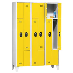 Wolf Z-Garderobenschrank, Fachhöhe 820 mm, HxBxT 1850 x 1200 x 500 mm, Abteilbreite 400 mm, Korpus- / Türfarbe Lichtgrau / Zinkgelb