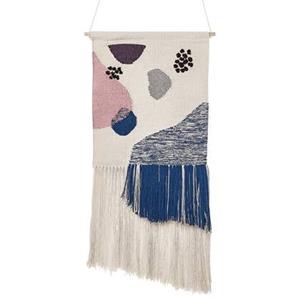 Beliani - Wandbehang Baumwolle, Polyester handgewebt, mit Fransen, geometrisches Muster, Wanddekor Boho Stil, Wohnzimmer, Schlafzimmer - Beige