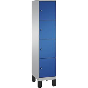 C+P EVOLO vakkenkast, met poten, 1 afdeling, 4 vakken, afdelingbreedte 400 mm, blank aluminiumkleurig / gentiaanblauw