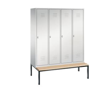 C+P CLASSIC Garderobenschrank mit untergebauter Sitzbank, 4 Abteile, Abteilbreite 400 mm, lichtgrau