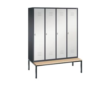 C+P CLASSIC Garderobenschrank mit untergebauter Sitzbank, 4 Abteile, Abteilbreite 400 mm, schwarzgrau / lichtgrau