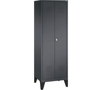 C+P CLASSIC Garderobenschrank mit Füßen, zueinander schlagende Türen, 2 Abteile, Abteilbreite 300 mm, schwarzgrau