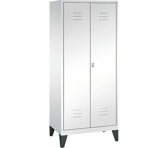 C+P CLASSIC Garderobenschrank mit Füßen, zueinander schlagende Türen, 2 Abteile, Abteilbreite 400 mm, verkehrsweiß