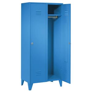 Wolf Stalen locker met kastpoten, compartimenten kasthoog, massieve deuren, compartimentbreedte 400 mm, 2 compartimenten, lichtblauw