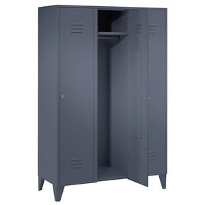 Wolf Stalen locker met kastpoten, compartimenten kasthoog, massieve deuren, compartimentbreedte 400 mm, 3 compartimenten, blauwgrijs