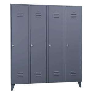 Wolf Stalen locker met kastpoten, compartimenten kasthoog, massieve deuren, compartimentbreedte 400 mm, 4 compartimenten, blauwgrijs