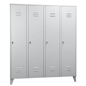 Wolf Stalen locker met kastpoten, compartimenten kasthoog, massieve deuren, compartimentbreedte 400 mm, 4 compartimenten, lichtgrijs