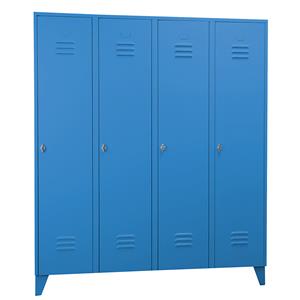 Wolf Stalen locker met kastpoten, compartimenten kasthoog, massieve deuren, compartimentbreedte 400 mm, 4 compartimenten, lichtblauw