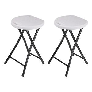 Urban Living bijzet krukje/stoel - 2x - Opvouwbaar - wit/zilver - D30 x H45 cm -