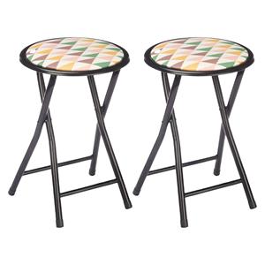 Giftdecor Bijzet krukje/stoel - 2x - Opvouwbaar - zwart/deco patroon - D30 x H45 cm -