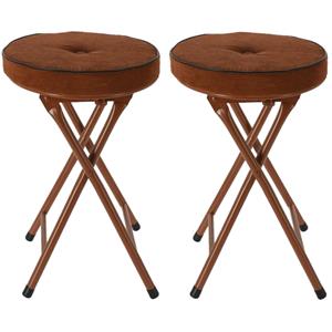 Home & Styling Bijzet krukje/stoel - 2x - Opvouwbaar - bruin Ribcord - D33 x H49 cm -