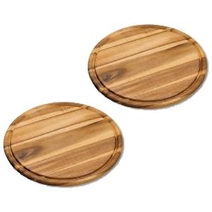 Kesper 2x stuks houten broodplanken/serveerplanken rond met sapgroef 30 cm -