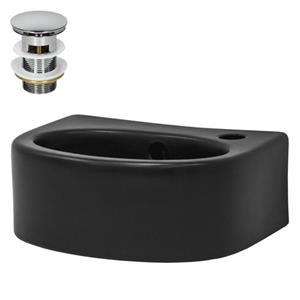 Waschbecken inkl. Ablaufgarnitur mit Überlauf 33,5x25,5x13 mm Schwarz aus Keramik ML-Design
