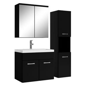 badplaats Badezimmer Badmöbel Set Montreal mit Spiegelschrank 60cm Waschbecken Mat Schwarz - Unterschrank Hochschrank Waschtisch Möbel - Matt schwarz