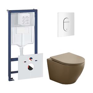 Grohe Rapid toiletset met Saniclear Itsie mat taupe toiletpot randloos met softclose zitting