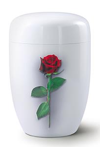 Urnwebshop Design Urn Rode Roos op Witte Zijde (4 liter)