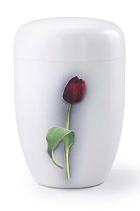 Urnwebshop Design Urn Rode Tulp op Witte Zijde (4 liter)