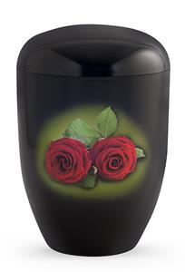 Urnwebshop Design Urn Rode Rozen op Zwart Satijn (4 liter)