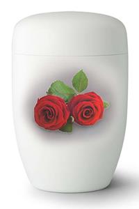 Urnwebshop Design Urn Rode Rozen op Witte Zijde (4 liter)