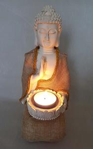 Urnwebshop Witte Vredes-Boeddha Urn, Grote Waxinelichthouder (2 liter)