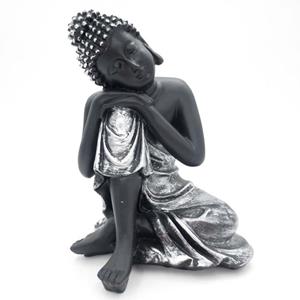 Urnwebshop Kleine Urn Slapende Indische Buddha Zwart-Zilver (0.3 liter)