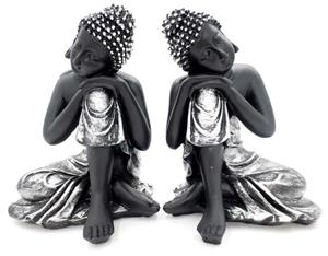Urnwebshop Kleine Slapende Indische Buddha Urnen Voordeelset Zwart-Zilver (0.6 liter)