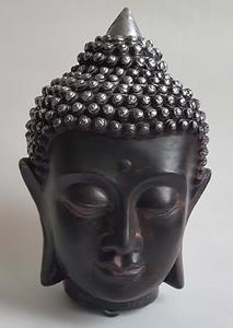 Urnwebshop Kleine Thaise Boeddha Hoofd Urn Zwart-Zilver (0.5 liter)