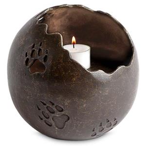 Urnwebshop Bronzen Waxinelicht Urn met Pootafdrukken Hond (1.1 liter)