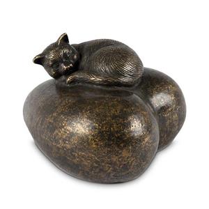Urnwebshop Bronzen Urn Hart met Rustende Kat (0.75 liter)