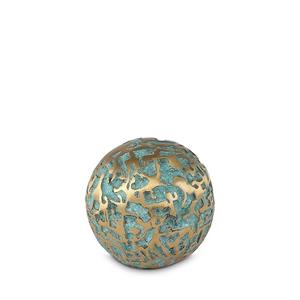 Urnwebshop Bronzen Mini Bol Urn, Groen met Goudpatroon (0.1 liter)