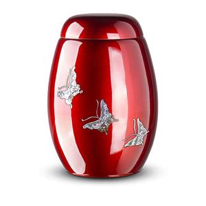 Urnwebshop Rode Glasfiber Urn Vlinders (3.7 liter)