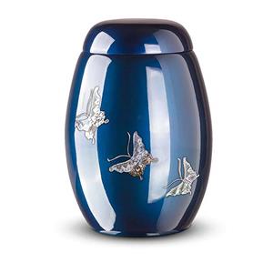 Urnwebshop Blauwe Glasfiber Urn Vlinders (3.7 liter)