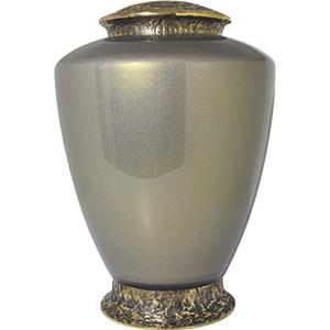 Urnwebshop Grijskleurige Glazen Urn, Messing Voet en Deksel (3.5 liter)