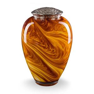 Urnwebshop Kristalglazen Amber Swirl Urn, Zilver Deksel (4 liter)