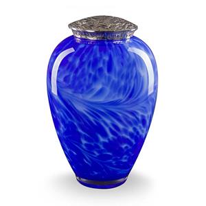 Urnwebshop Kristalglazen Kobalt Swirl Urn, Zilver Deksel (4 liter)
