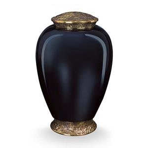 Urnwebshop Glazen Urn Spiegelzwart, Gouden Voet en Deksel (4 liter)