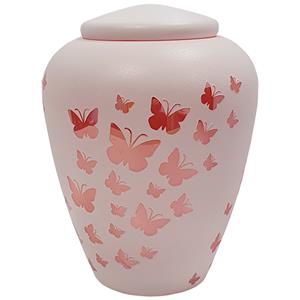 Urnwebshop Glazen Urn Wit - Roze Vlinders (4 liter)