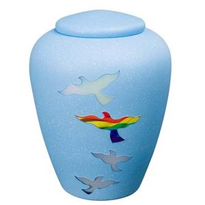 Urnwebshop Glazen Urn Matblauw - Regenboog Duif (4 liter)