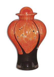 Urnwebshop Grote Glazen Urn Oranje-Zwart (3.5 liter)