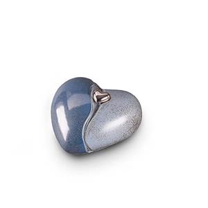 Urnwebshop Kleine Keramische Hart Urn Blauw-Grijs, Zilver Hart (1.4 liter)