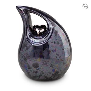 Urnwebshop Grote Keramische Urn Oiled Blue, Silver Heart (3.8 liter)