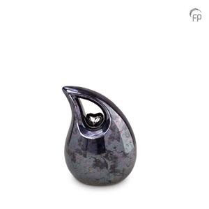 Urnwebshop Mini Keramische Urn Oiled Blue, Silver Heart (0.8 liter)