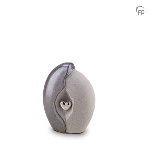 Urnwebshop Mini Keramische Urn Double Grey, Silver Hart (0.8 liter)